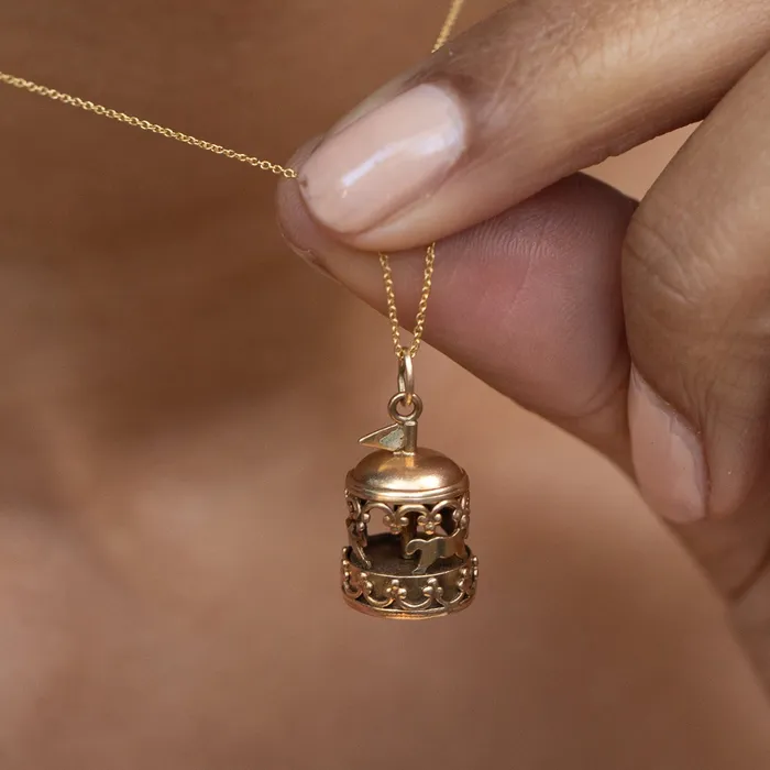 Vintage Earrings Movable Merry Go Round 14k Gold Charm
