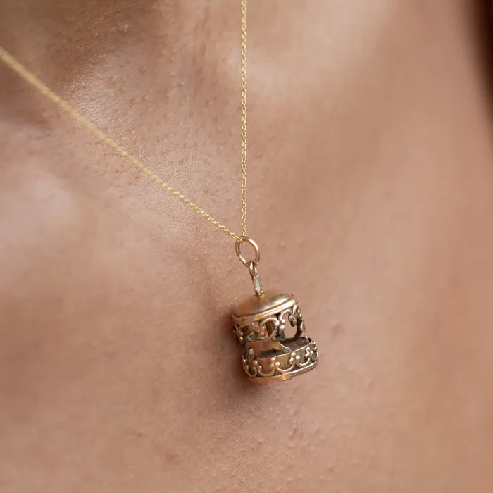 Vintage Earrings Movable Merry Go Round 14k Gold Charm
