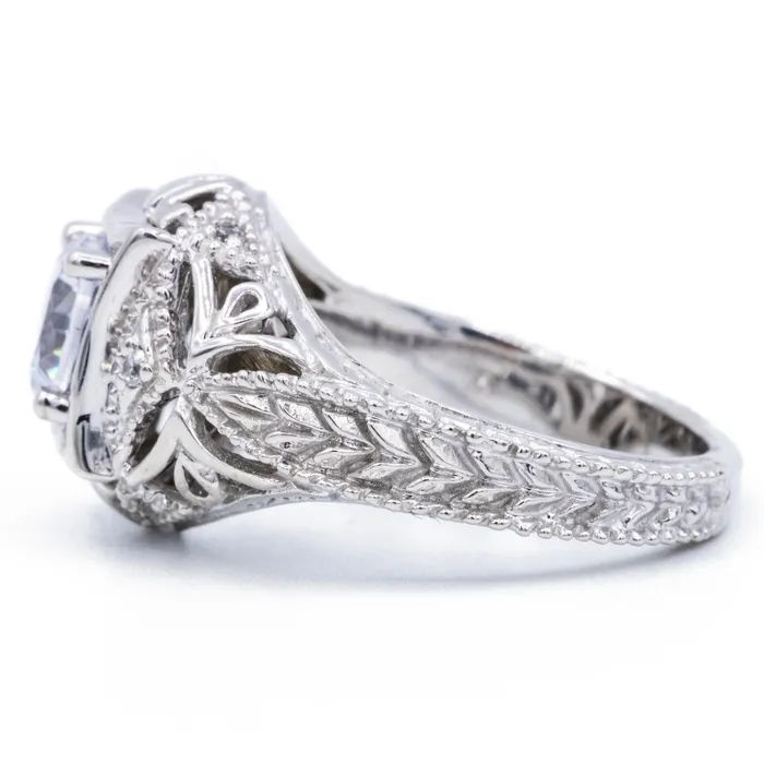 55mm Round Center 14K White Solid Gold Milgrain Design Ring Fire Brilliance Rings