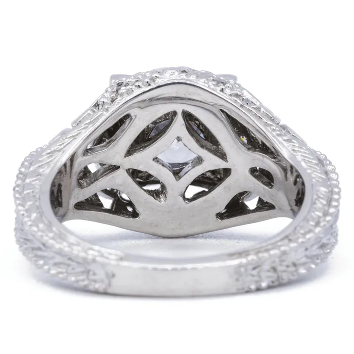 55mm Round Center 14K White Solid Gold Milgrain Design Ring Fire Brilliance Rings