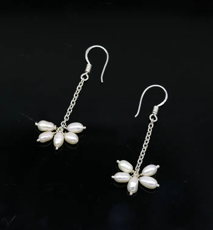 Earrings TRIBAL ORNAMENTS 925 sterling silver customized fancy stylish hoops earring fabulous 4mm fresh water pearl earring amazing bridesmaid pearl earring ear476