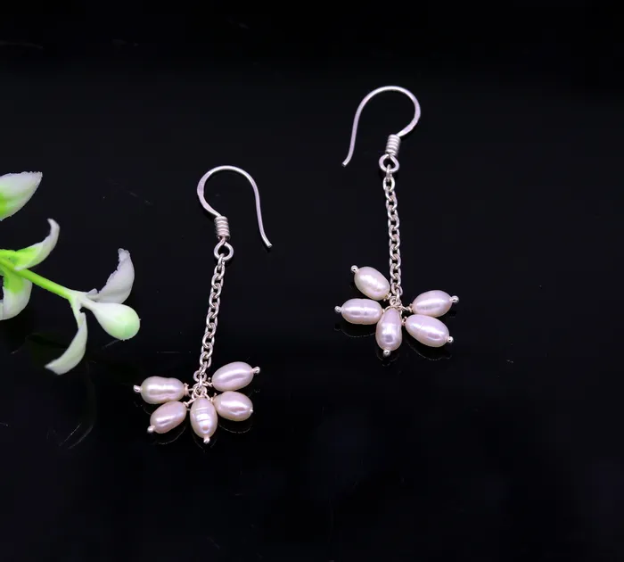Earrings TRIBAL ORNAMENTS 925 sterling silver customized fancy stylish hoops earring fabulous 4mm fresh water pearl earring amazing bridesmaid pearl earring ear476