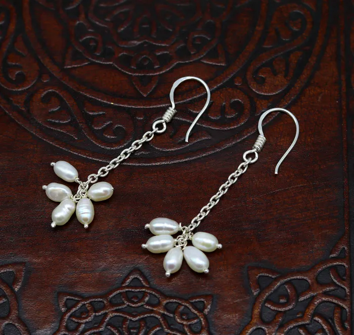 Earrings TRIBAL ORNAMENTS 925 sterling silver customized fancy stylish hoops earring fabulous 4mm fresh water pearl earring amazing bridesmaid pearl earring ear476