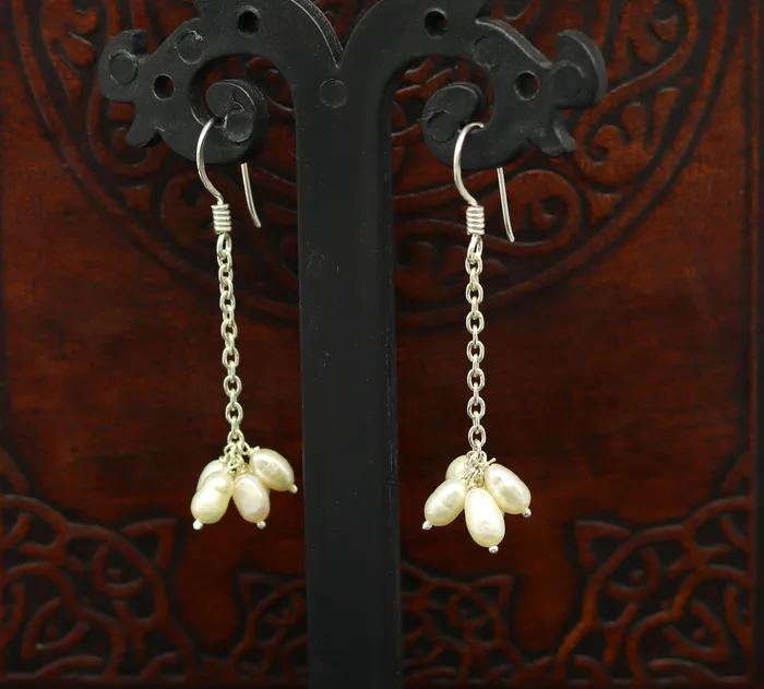 Earrings TRIBAL ORNAMENTS 925 sterling silver customized fancy stylish hoops earring fabulous 4mm fresh water pearl earring amazing bridesmaid pearl earring ear476