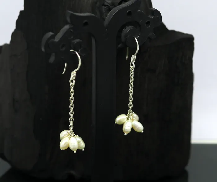 Earrings TRIBAL ORNAMENTS 925 sterling silver customized fancy stylish hoops earring fabulous 4mm fresh water pearl earring amazing bridesmaid pearl earring ear476