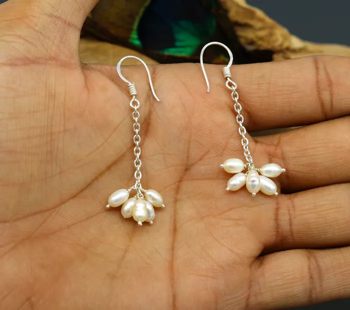 Earrings TRIBAL ORNAMENTS 925 sterling silver customized fancy stylish hoops earring fabulous 4mm fresh water pearl earring amazing bridesmaid pearl earring ear476