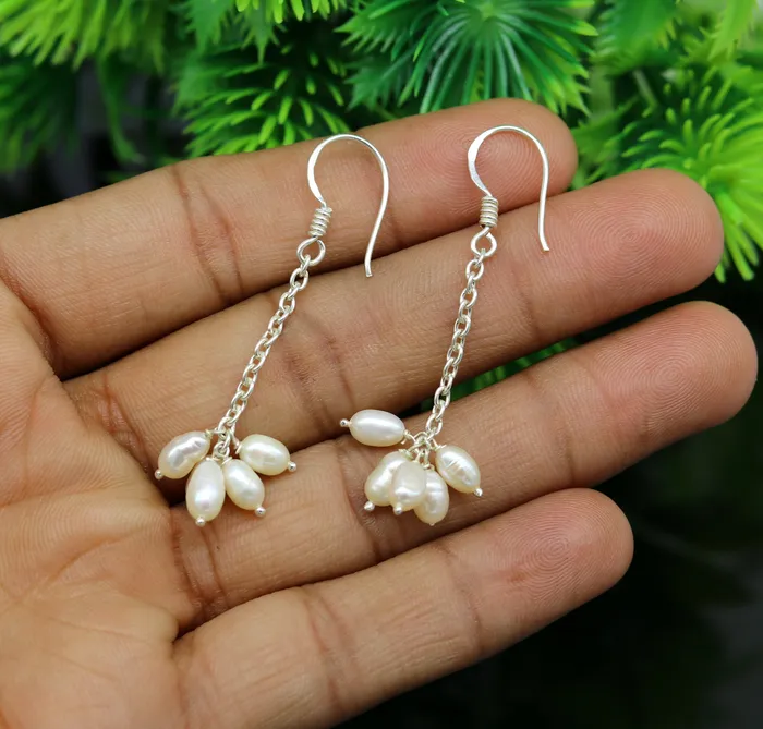 Earrings TRIBAL ORNAMENTS 925 sterling silver customized fancy stylish hoops earring fabulous 4mm fresh water pearl earring amazing bridesmaid pearl earring ear476