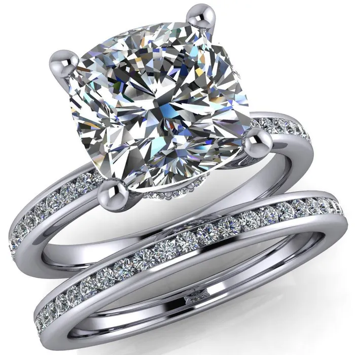 Nori Cushion Center Stone 4 Prong Half Eternity Engagement Ring Fire Brilliance Rings