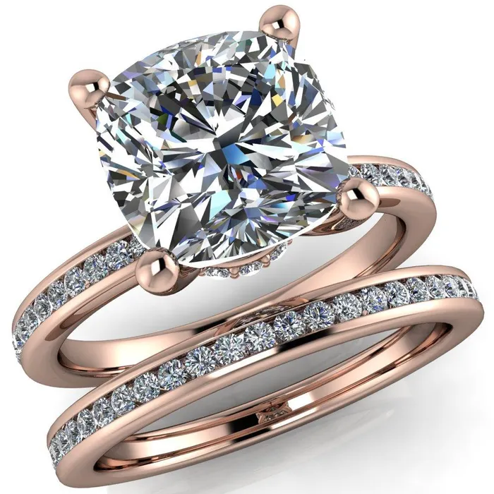 Nori Cushion Center Stone 4 Prong Half Eternity Engagement Ring Fire Brilliance Rings