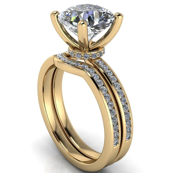 Nori Cushion Center Stone 4 Prong Half Eternity Engagement Ring Fire Brilliance Rings