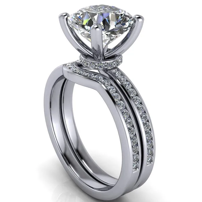 Nori Cushion Center Stone 4 Prong Half Eternity Engagement Ring Fire Brilliance Rings