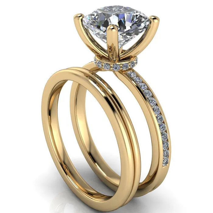 Nori Cushion Center Stone 4 Prong Half Eternity Engagement Ring Fire Brilliance Rings