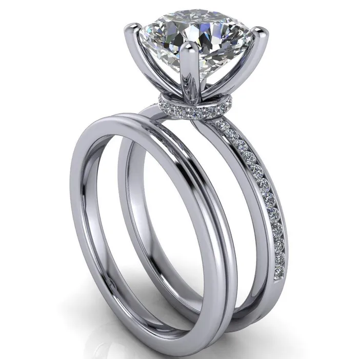 Nori Cushion Center Stone 4 Prong Half Eternity Engagement Ring Fire Brilliance Rings