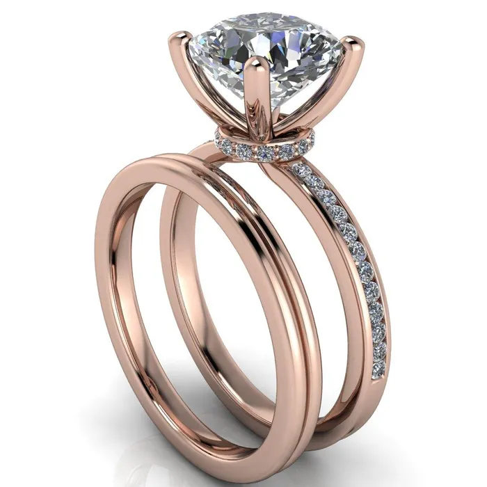 Nori Cushion Center Stone 4 Prong Half Eternity Engagement Ring Fire Brilliance Rings