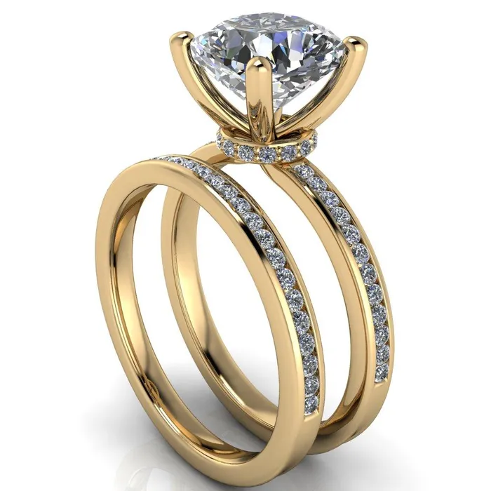 Nori Cushion Center Stone 4 Prong Half Eternity Engagement Ring Fire Brilliance Rings