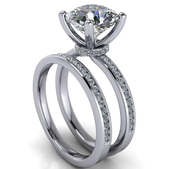 Nori Cushion Center Stone 4 Prong Half Eternity Engagement Ring Fire Brilliance Rings