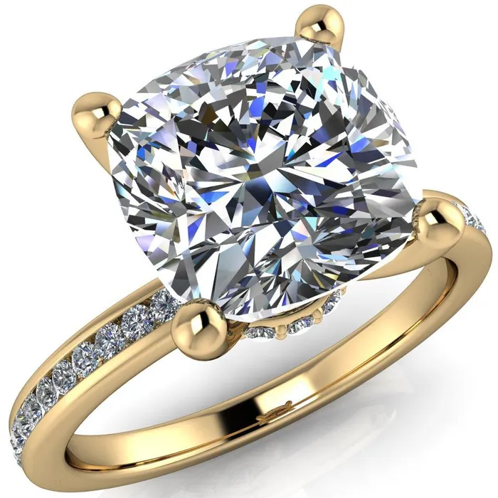 Nori Cushion Center Stone 4 Prong Half Eternity Engagement Ring Fire Brilliance Rings
