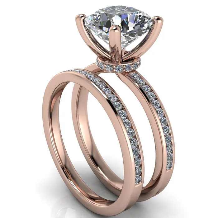 Nori Cushion Center Stone 4 Prong Half Eternity Engagement Ring Fire Brilliance Rings