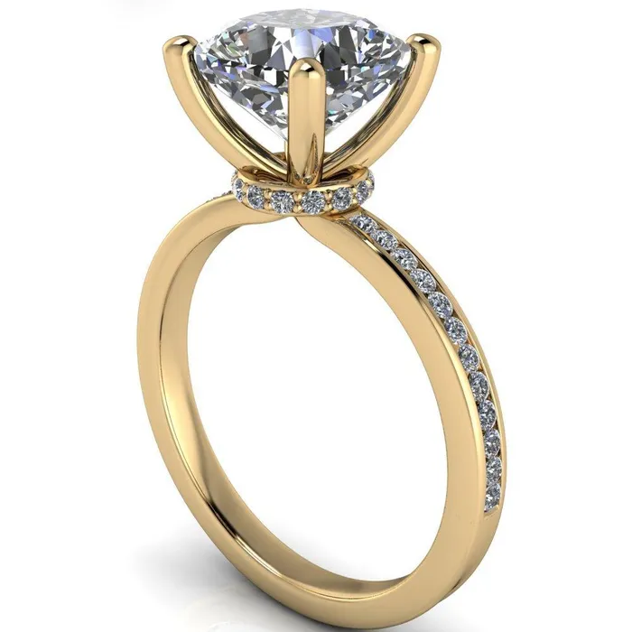 Nori Cushion Center Stone 4 Prong Half Eternity Engagement Ring Fire Brilliance Rings