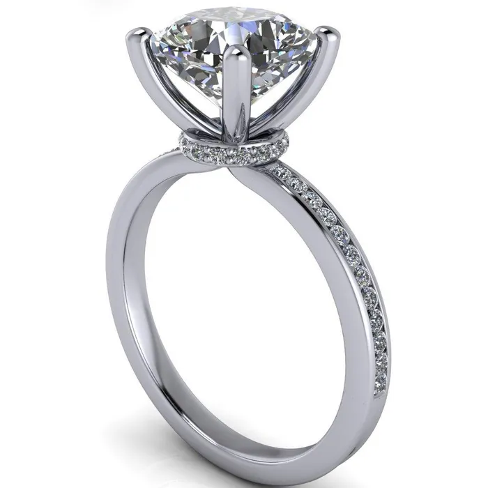 Nori Cushion Center Stone 4 Prong Half Eternity Engagement Ring Fire Brilliance Rings