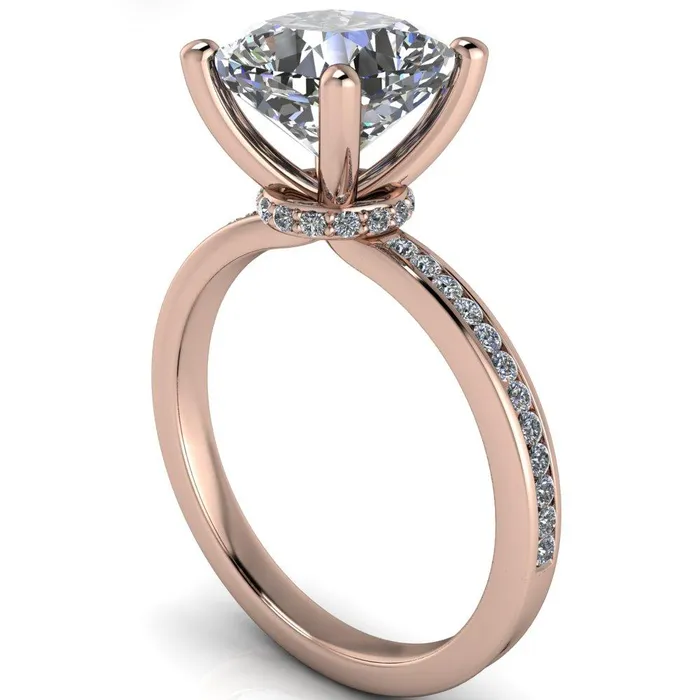 Nori Cushion Center Stone 4 Prong Half Eternity Engagement Ring Fire Brilliance Rings