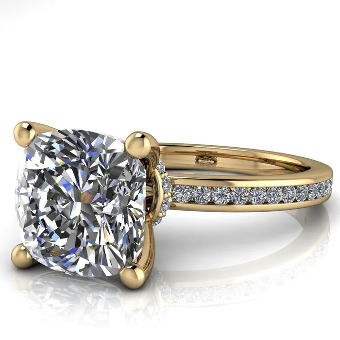 Nori Cushion Center Stone 4 Prong Half Eternity Engagement Ring Fire Brilliance Rings