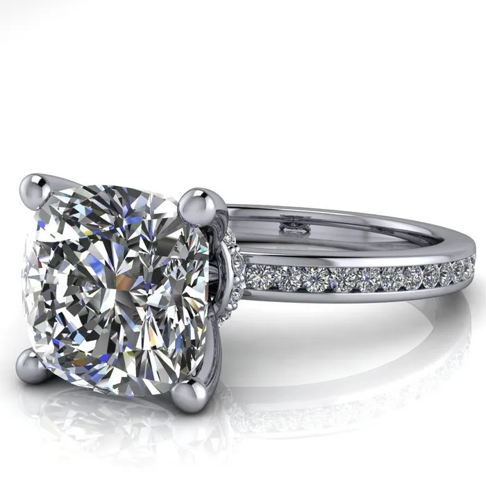 Nori Cushion Center Stone 4 Prong Half Eternity Engagement Ring Fire Brilliance Rings