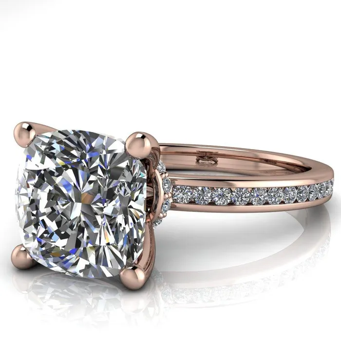Nori Cushion Center Stone 4 Prong Half Eternity Engagement Ring Fire Brilliance Rings
