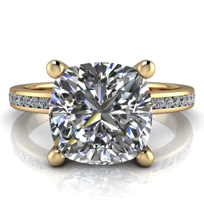Nori Cushion Center Stone 4 Prong Half Eternity Engagement Ring Fire Brilliance Rings
