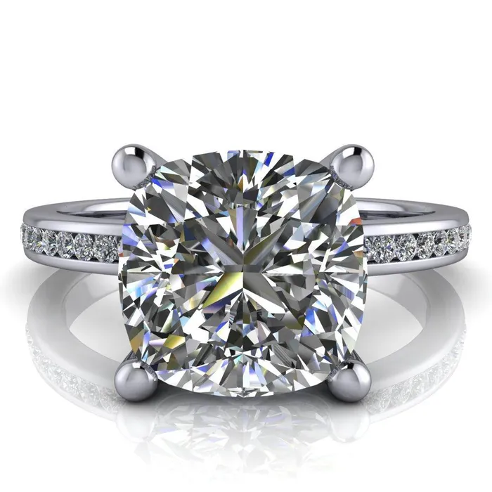 Nori Cushion Center Stone 4 Prong Half Eternity Engagement Ring Fire Brilliance Rings
