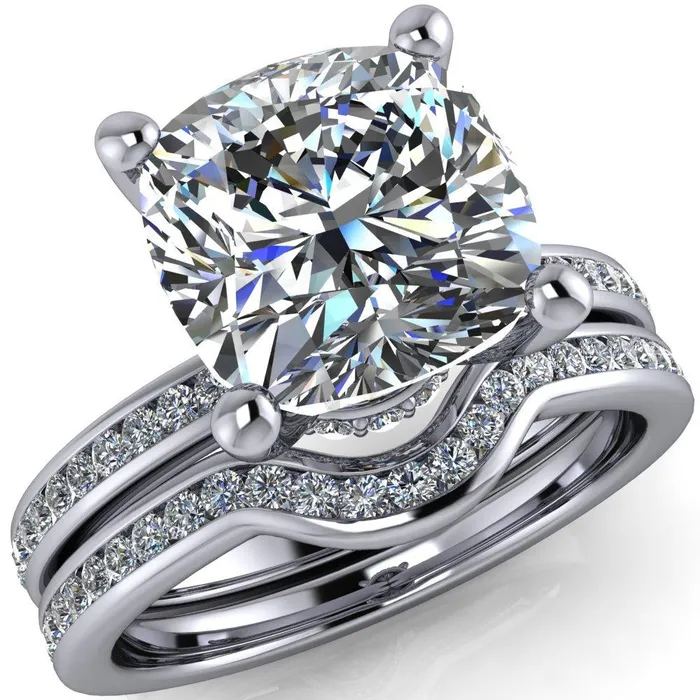 Nori Cushion Center Stone 4 Prong Half Eternity Engagement Ring Fire Brilliance Rings