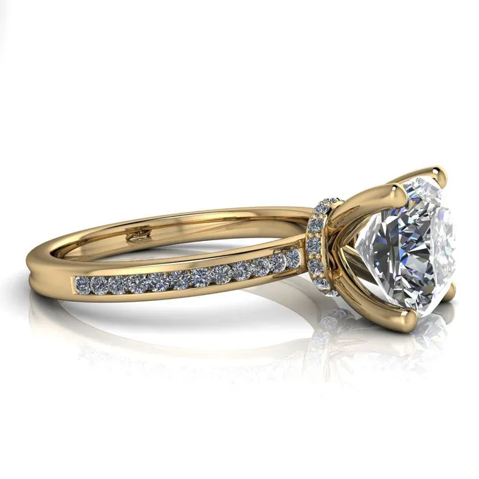 Nori Cushion Center Stone 4 Prong Half Eternity Engagement Ring Fire Brilliance Rings