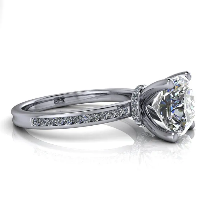 Nori Cushion Center Stone 4 Prong Half Eternity Engagement Ring Fire Brilliance Rings