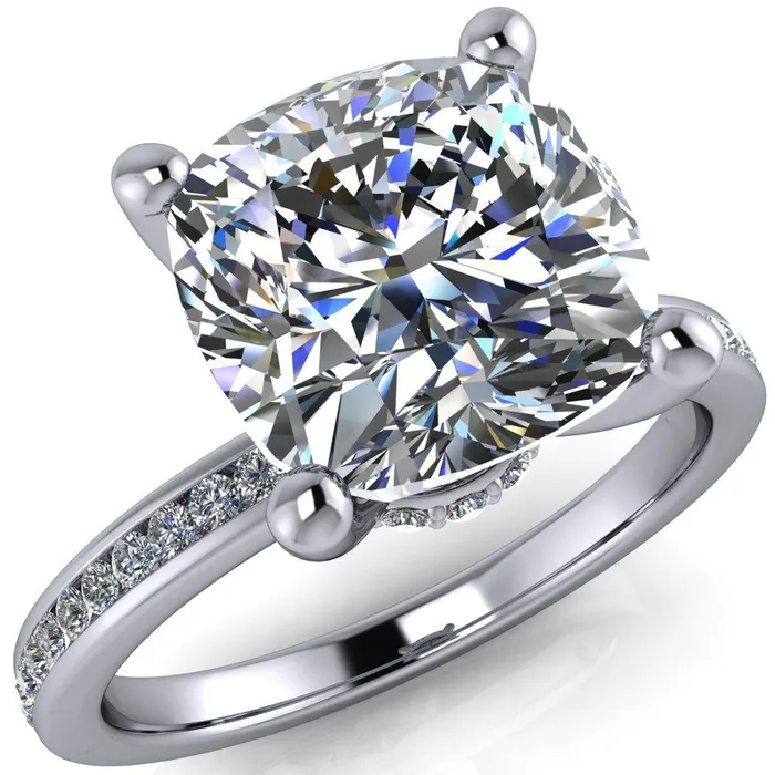 Nori Cushion Center Stone 4 Prong Half Eternity Engagement Ring Fire Brilliance Rings