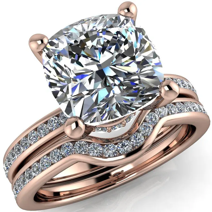 Nori Cushion Center Stone 4 Prong Half Eternity Engagement Ring Fire Brilliance Rings