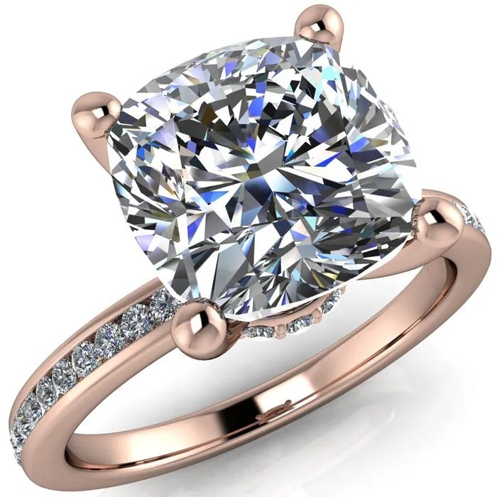 Nori Cushion Center Stone 4 Prong Half Eternity Engagement Ring Fire Brilliance Rings