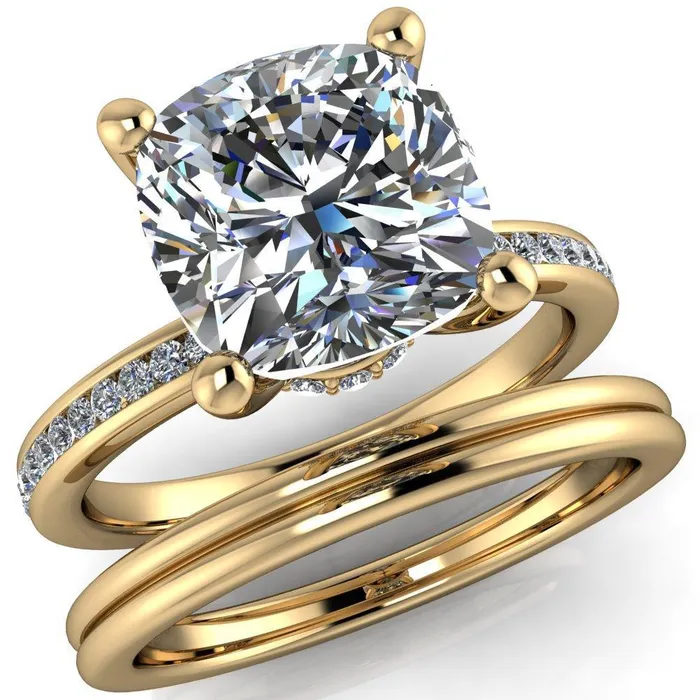 Nori Cushion Center Stone 4 Prong Half Eternity Engagement Ring Fire Brilliance Rings
