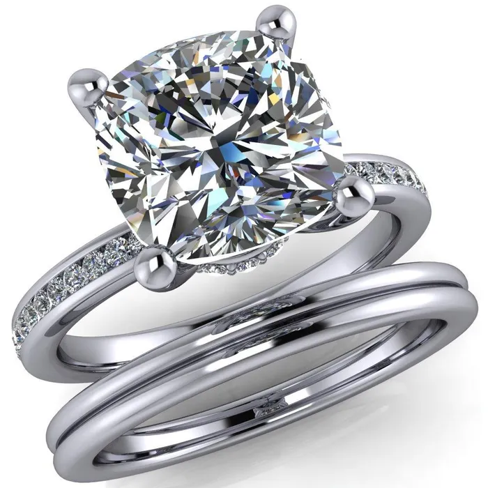 Nori Cushion Center Stone 4 Prong Half Eternity Engagement Ring Fire Brilliance Rings
