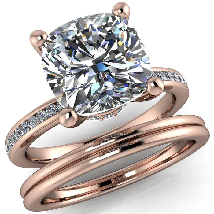 Nori Cushion Center Stone 4 Prong Half Eternity Engagement Ring Fire Brilliance Rings