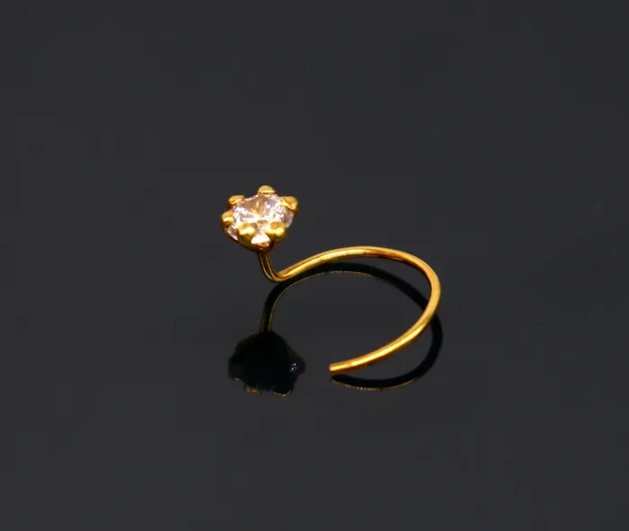 TRIBAL ORNAMENTS Earrings 35mm 18 kt yellow gold fabulous nose pin excellent single cz stone nose pin stunning design gifting gold jewelry for girls womens gnp39