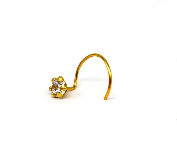 TRIBAL ORNAMENTS Earrings 35mm 18 kt yellow gold fabulous nose pin excellent single cz stone nose pin stunning design gifting gold jewelry for girls womens gnp39