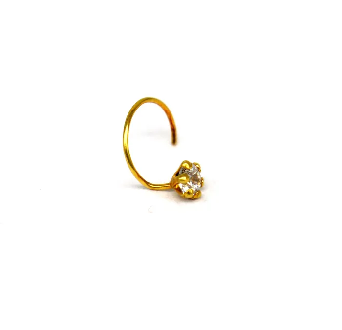 TRIBAL ORNAMENTS Earrings 35mm 18 kt yellow gold fabulous nose pin excellent single cz stone nose pin stunning design gifting gold jewelry for girls womens gnp39