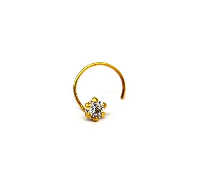 TRIBAL ORNAMENTS Earrings 35mm 18 kt yellow gold fabulous nose pin excellent single cz stone nose pin stunning design gifting gold jewelry for girls womens gnp39