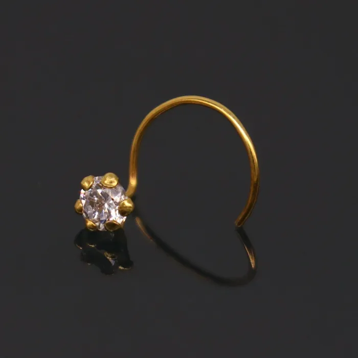 TRIBAL ORNAMENTS Earrings 35mm 18 kt yellow gold fabulous nose pin excellent single cz stone nose pin stunning design gifting gold jewelry for girls womens gnp39