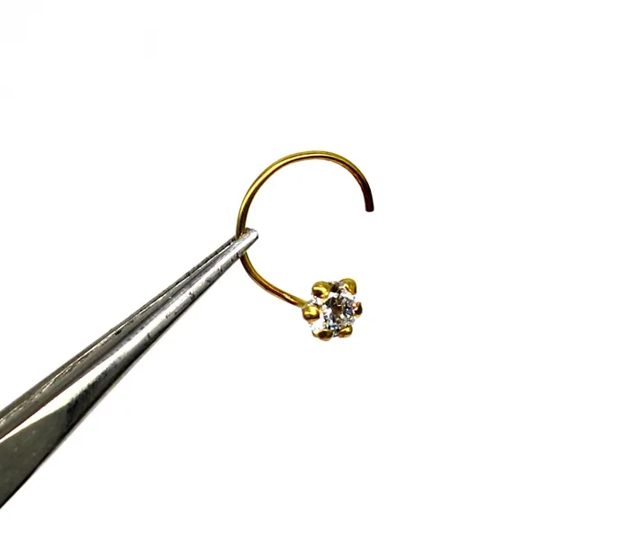 TRIBAL ORNAMENTS Earrings 35mm 18 kt yellow gold fabulous nose pin excellent single cz stone nose pin stunning design gifting gold jewelry for girls womens gnp39