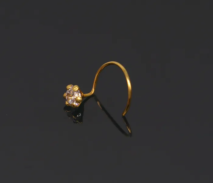 TRIBAL ORNAMENTS Earrings 35mm 18 kt yellow gold fabulous nose pin excellent single cz stone nose pin stunning design gifting gold jewelry for girls womens gnp39