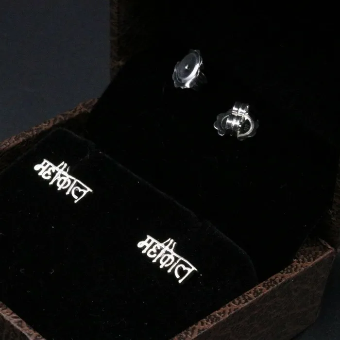 TRIBAL ORNAMENTS Earrings Vintage 925 sterling silver Hindu idol shiva mahakal fancy mens stud pair earrings s25