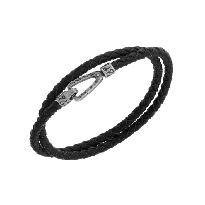 Bracelets Marco Dal Maso Lash Double Wrap Oxidized Silver and Black Woven Leather Bracelet Marco Dal Maso