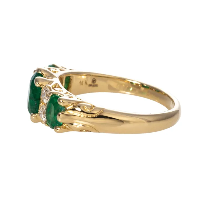 Croghans Rings Victorian Style 3Stone Emerald Diamond 14K Gold Ring