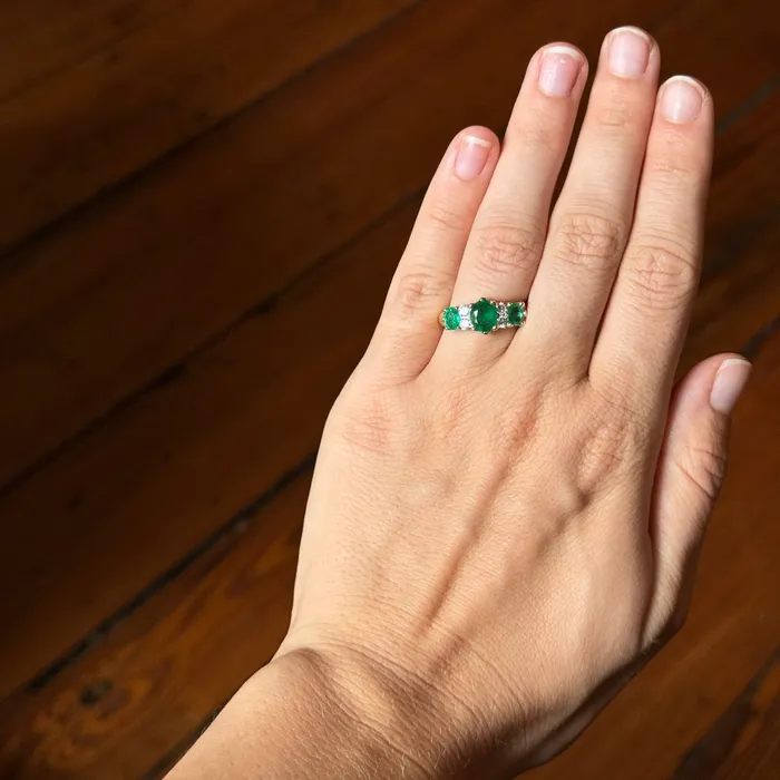 Croghans Rings Victorian Style 3Stone Emerald Diamond 14K Gold Ring